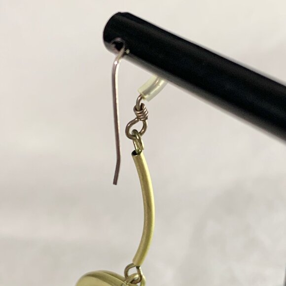 Handmade Modernist Brass Double Ring Bar Drop Dangle Earrings - Picture 5 of 5
